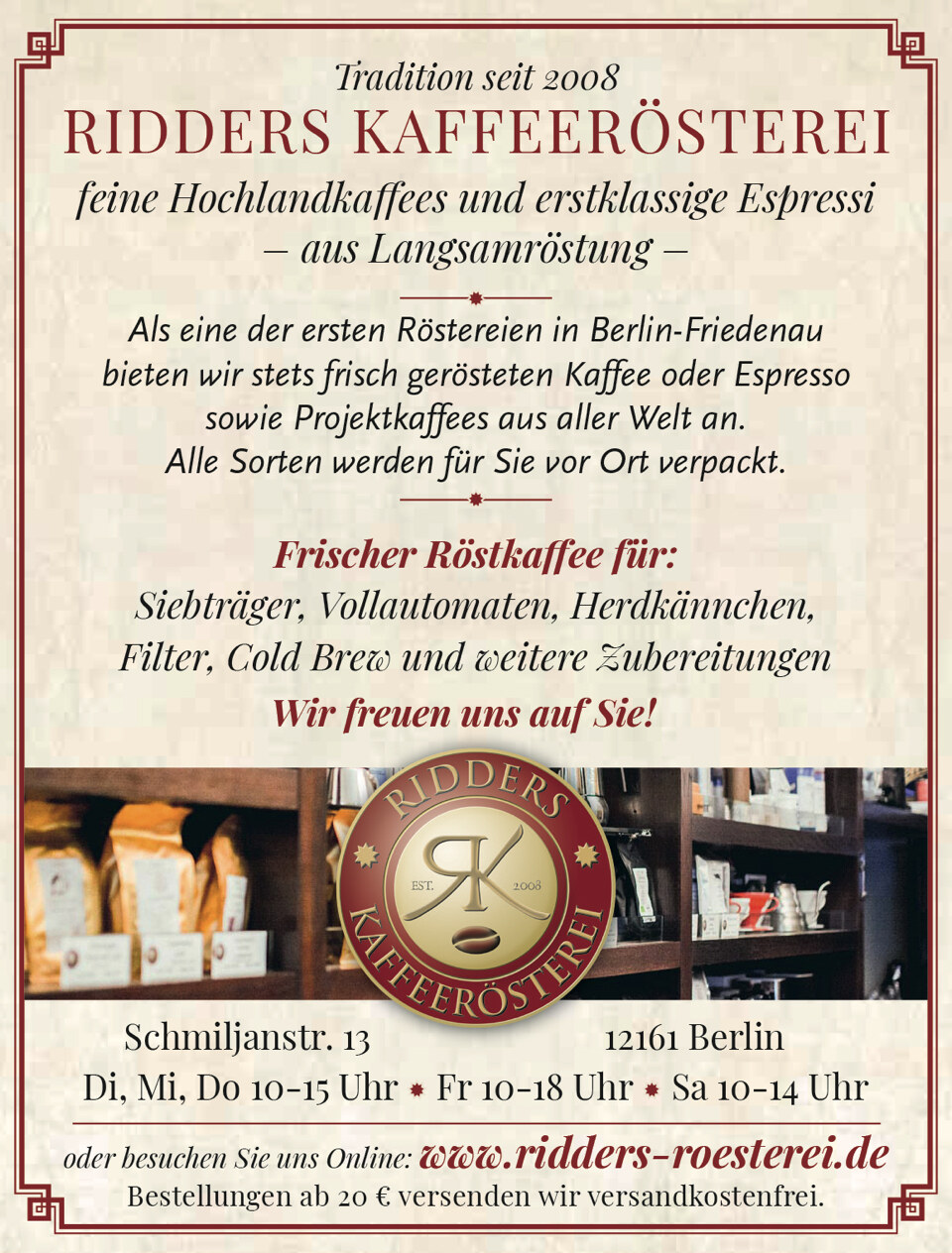 Anzeige ridders kaffeeroesterei